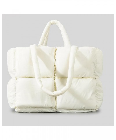 Fashion Puffer Quilted Tote Bag for Women,Winter Soft Shoulder Bag, Lightweight Padded Handbag White $18.03 Totes