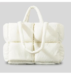 Fashion Puffer Quilted Tote Bag for Women,Winter Soft Shoulder Bag, Lightweight Padded Handbag White $18.03 Totes