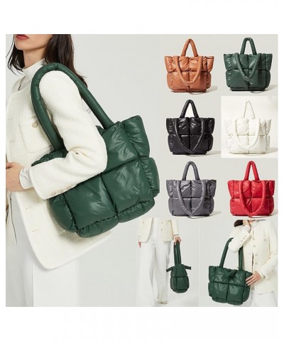 Fashion Puffer Quilted Tote Bag for Women,Winter Soft Shoulder Bag, Lightweight Padded Handbag White $18.03 Totes