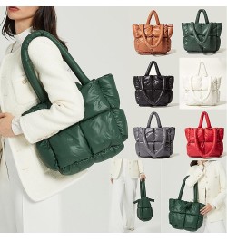 Fashion Puffer Quilted Tote Bag for Women,Winter Soft Shoulder Bag, Lightweight Padded Handbag White $18.03 Totes