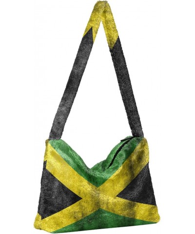 Patriot Women Boho Handbag Jamaican Flag Grunge Underarm Bag Tote Bag Shoulder Bag Crossbody Bag Fluffy Cell Phone Purse Lady...