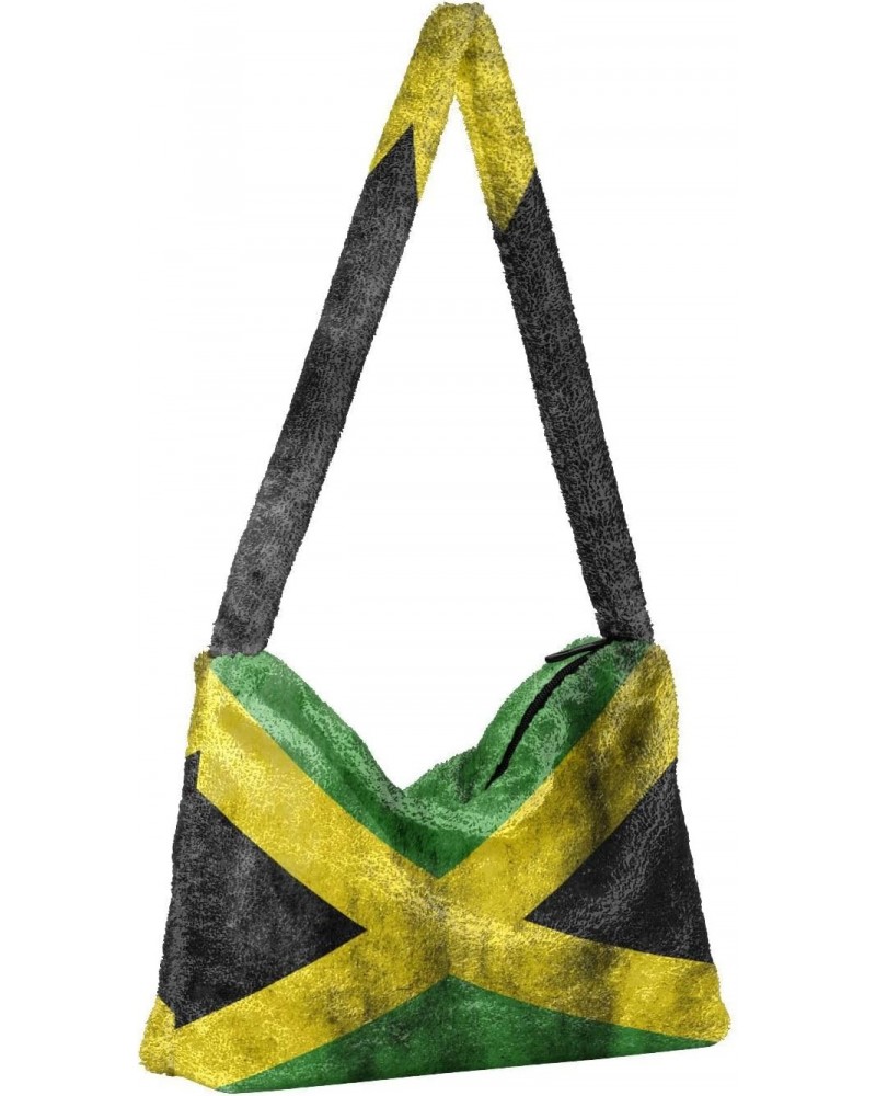 Patriot Women Boho Handbag Jamaican Flag Grunge Underarm Bag Tote Bag Shoulder Bag Crossbody Bag Fluffy Cell Phone Purse Lady...