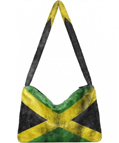 Patriot Women Boho Handbag Jamaican Flag Grunge Underarm Bag Tote Bag Shoulder Bag Crossbody Bag Fluffy Cell Phone Purse Lady...