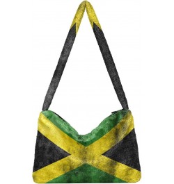 Patriot Women Boho Handbag Jamaican Flag Grunge Underarm Bag Tote Bag Shoulder Bag Crossbody Bag Fluffy Cell Phone Purse Lady...