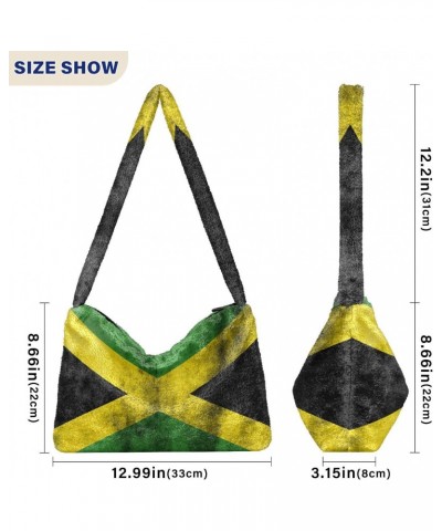 Patriot Women Boho Handbag Jamaican Flag Grunge Underarm Bag Tote Bag Shoulder Bag Crossbody Bag Fluffy Cell Phone Purse Lady...