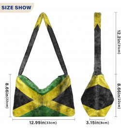 Patriot Women Boho Handbag Jamaican Flag Grunge Underarm Bag Tote Bag Shoulder Bag Crossbody Bag Fluffy Cell Phone Purse Lady...