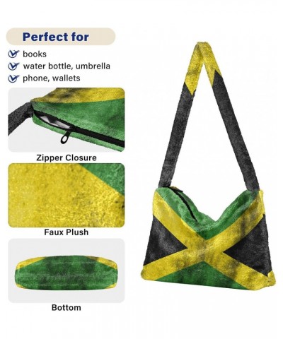 Patriot Women Boho Handbag Jamaican Flag Grunge Underarm Bag Tote Bag Shoulder Bag Crossbody Bag Fluffy Cell Phone Purse Lady...