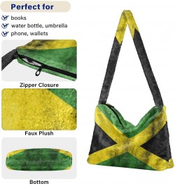 Patriot Women Boho Handbag Jamaican Flag Grunge Underarm Bag Tote Bag Shoulder Bag Crossbody Bag Fluffy Cell Phone Purse Lady...