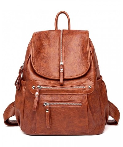 Leather Backpack Multiple Zipper Pockets Hardware Fashion Simple Women Bags (brown) Brown $24.83 Backpacks