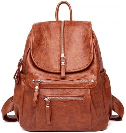 Leather Backpack Multiple Zipper Pockets Hardware Fashion Simple Women Bags (brown) Brown $24.83 Backpacks