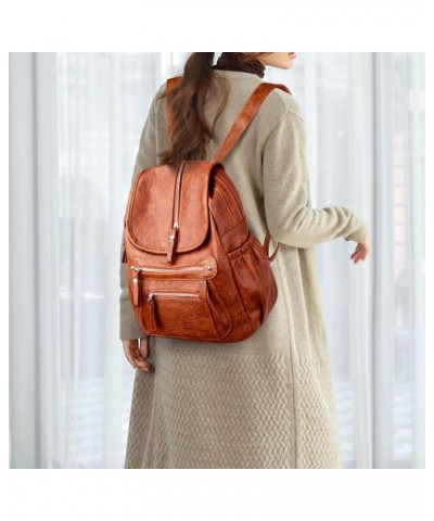 Leather Backpack Multiple Zipper Pockets Hardware Fashion Simple Women Bags (brown) Brown $24.83 Backpacks