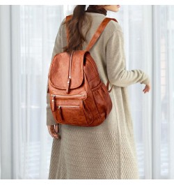 Leather Backpack Multiple Zipper Pockets Hardware Fashion Simple Women Bags (brown) Brown $24.83 Backpacks