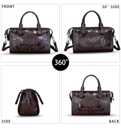 Genuine Leather Satchel for Women Embossed Leather Handbag Top Handle Bags Handmade Purse Crossbody Handbags Tote Bag Coffee ...