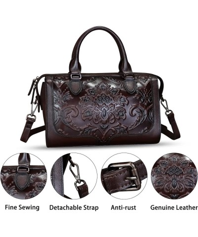 Genuine Leather Satchel for Women Embossed Leather Handbag Top Handle Bags Handmade Purse Crossbody Handbags Tote Bag Coffee ...