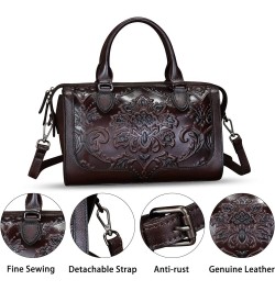 Genuine Leather Satchel for Women Embossed Leather Handbag Top Handle Bags Handmade Purse Crossbody Handbags Tote Bag Coffee ...