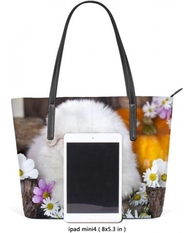 Shopper Bag Large Work Tote Bags Women's PU Leather Fashion Pekingese and Daisy Flowers Handbags Casual Bag $29.99 Totes