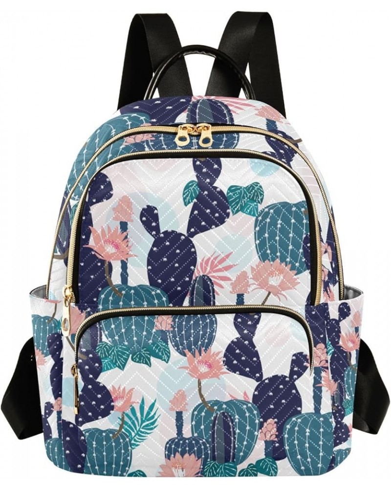 Women Backpack Cactus Blue Flower Pink Anti-Theft Travel Backpack with Luggage Belt Lightweight Handbag Lady Purse Roomy Doub...