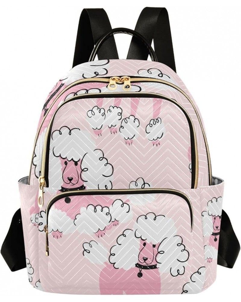 Women Backpack Pink White Doodle Poodle Anti-Theft Travel Backpack with Luggage Belt Lightweight Handbag Lady Purse Roomy Dou...