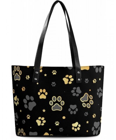 Womens Handbag Dog Paw Print And Star Pattern Leather Tote Bag Top Handle Satchel Bags For Lady $20.64 Totes