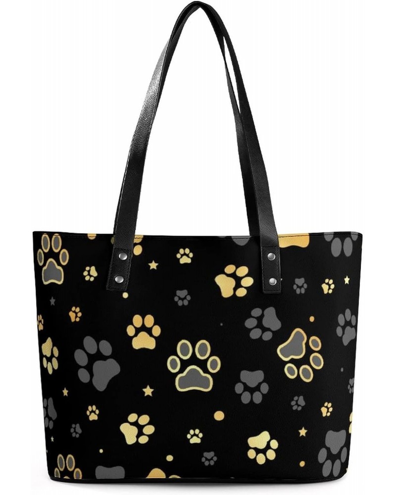 Womens Handbag Dog Paw Print And Star Pattern Leather Tote Bag Top Handle Satchel Bags For Lady $20.64 Totes