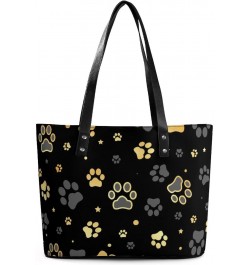 Womens Handbag Dog Paw Print And Star Pattern Leather Tote Bag Top Handle Satchel Bags For Lady $20.64 Totes