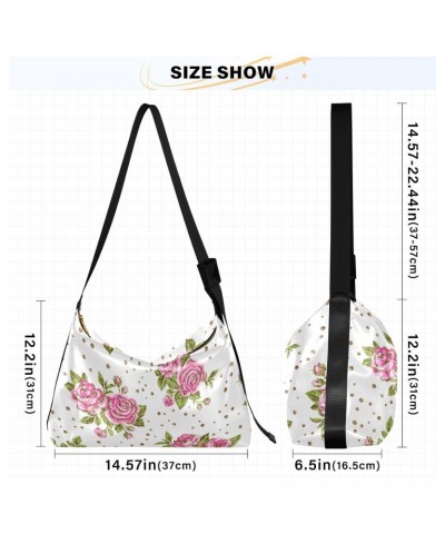 Gold Glitter Roses Hobo Shoulder Bag for Women Men PU Leather Crossbody Bag Slouchy Tote Handbags for Travel Work $17.48 Totes