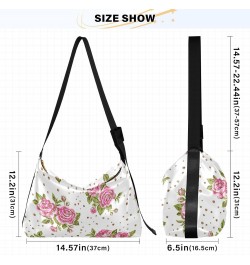 Gold Glitter Roses Hobo Shoulder Bag for Women Men PU Leather Crossbody Bag Slouchy Tote Handbags for Travel Work $17.48 Totes