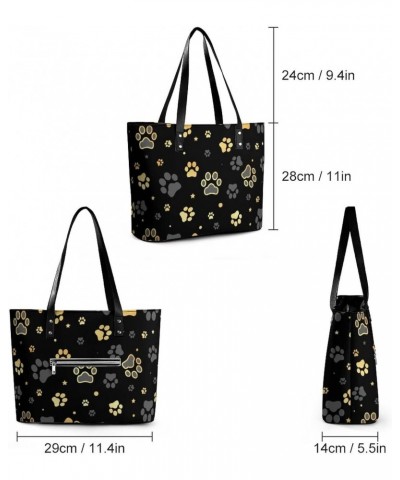 Womens Handbag Dog Paw Print And Star Pattern Leather Tote Bag Top Handle Satchel Bags For Lady $20.64 Totes