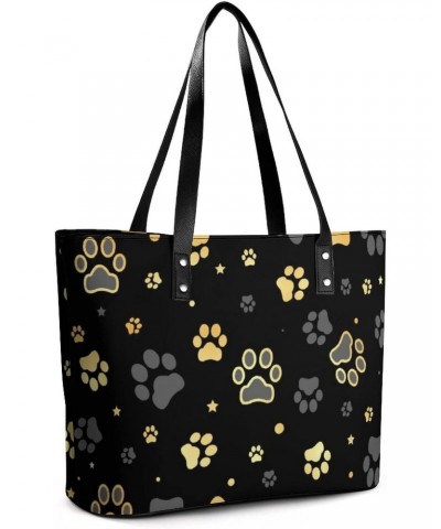 Womens Handbag Dog Paw Print And Star Pattern Leather Tote Bag Top Handle Satchel Bags For Lady $20.64 Totes