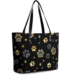 Womens Handbag Dog Paw Print And Star Pattern Leather Tote Bag Top Handle Satchel Bags For Lady $20.64 Totes