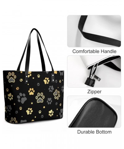 Womens Handbag Dog Paw Print And Star Pattern Leather Tote Bag Top Handle Satchel Bags For Lady $20.64 Totes