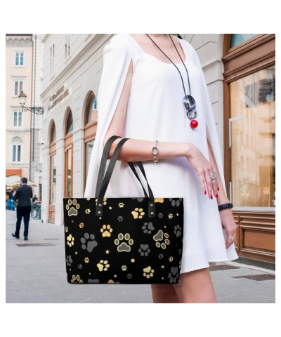 Womens Handbag Dog Paw Print And Star Pattern Leather Tote Bag Top Handle Satchel Bags For Lady $20.64 Totes