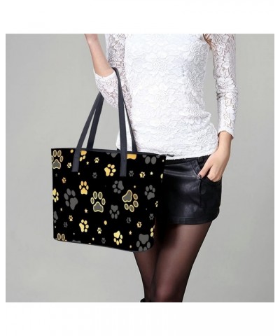 Womens Handbag Dog Paw Print And Star Pattern Leather Tote Bag Top Handle Satchel Bags For Lady $20.64 Totes