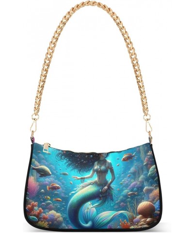 Fantasy Mermaid under Sea Tote Bag Purse Hobo Tote Bag Womens Vintage Handbags Chain Small Shoulder Bag Fantasy Mermaid Under...