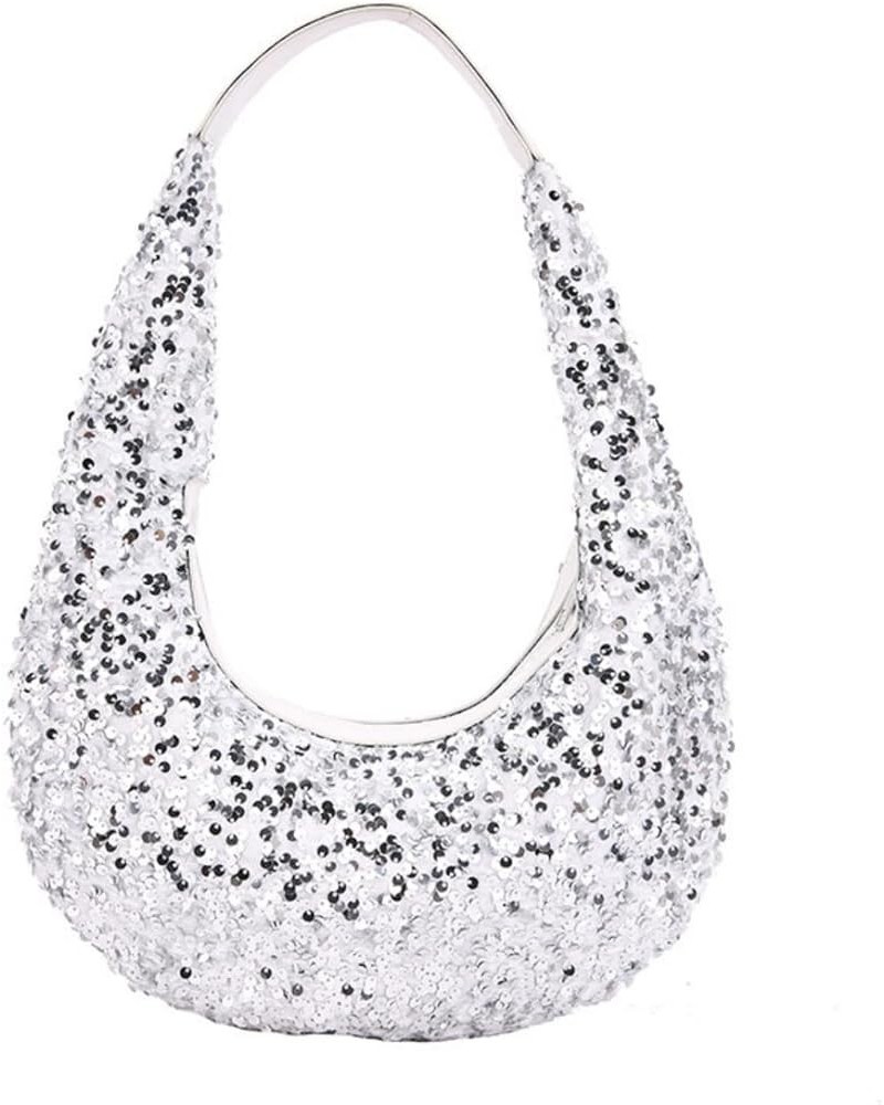 Womens Mermaid Sequins Shoulder Bag Reversible Sequin Handbag Purse Sparkling Tote Shiny Hobo Bag Pink H-white $20.82 Totes