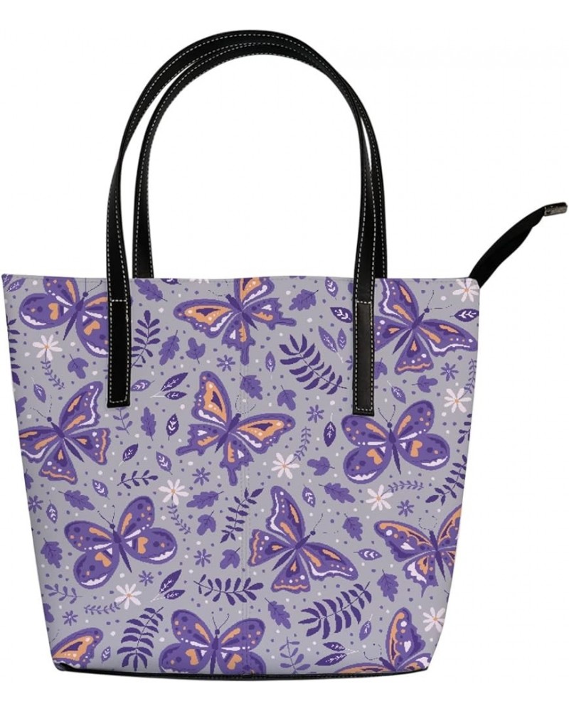 Large Tote Bags Handbags Hand Drawn Eiffel Tower Women's Shoulder Bags Casual Shopping Bags Purses Purple Butterflies Flowers...