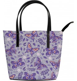 Large Tote Bags Handbags Hand Drawn Eiffel Tower Women's Shoulder Bags Casual Shopping Bags Purses Purple Butterflies Flowers...