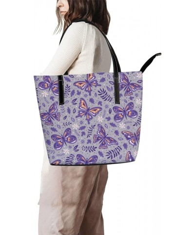 Large Tote Bags Handbags Hand Drawn Eiffel Tower Women's Shoulder Bags Casual Shopping Bags Purses Purple Butterflies Flowers...