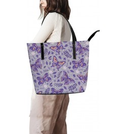 Large Tote Bags Handbags Hand Drawn Eiffel Tower Women's Shoulder Bags Casual Shopping Bags Purses Purple Butterflies Flowers...