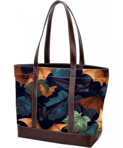 Bat Canvas Leather Mix Tote Bag - Stylish & Spacious Hand-Held Bag 13.3x4.7x12.2 Inches $20.64 Totes