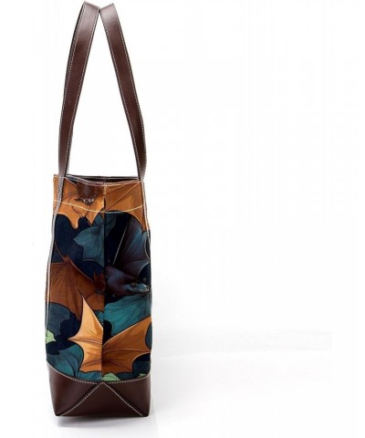 Bat Canvas Leather Mix Tote Bag - Stylish & Spacious Hand-Held Bag 13.3x4.7x12.2 Inches $20.64 Totes