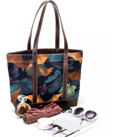 Bat Canvas Leather Mix Tote Bag - Stylish & Spacious Hand-Held Bag 13.3x4.7x12.2 Inches $20.64 Totes