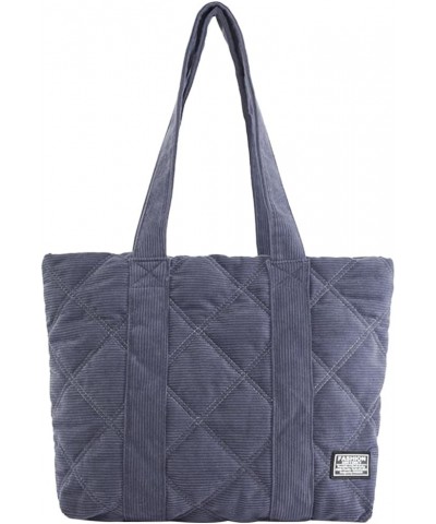 Corduroy Tote Bag Quilted Bag for Women Cute Aesthetic Hobo Handbag Work Shoulder Bag Puffy Padded Everyday A05-blue $13.79 T...