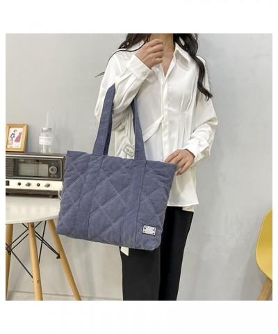 Corduroy Tote Bag Quilted Bag for Women Cute Aesthetic Hobo Handbag Work Shoulder Bag Puffy Padded Everyday A05-blue $13.79 T...