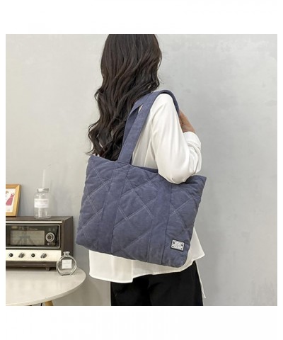 Corduroy Tote Bag Quilted Bag for Women Cute Aesthetic Hobo Handbag Work Shoulder Bag Puffy Padded Everyday A05-blue $13.79 T...