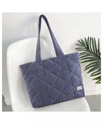 Corduroy Tote Bag Quilted Bag for Women Cute Aesthetic Hobo Handbag Work Shoulder Bag Puffy Padded Everyday A05-blue $13.79 T...