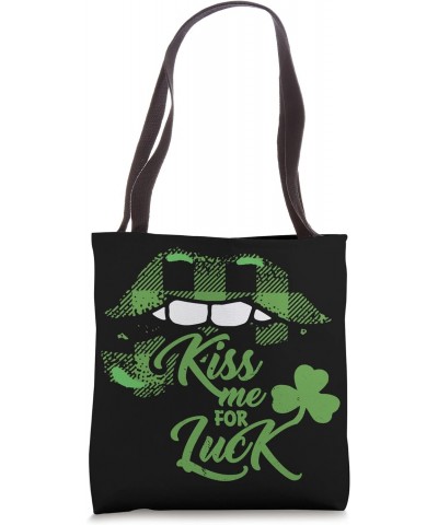 St Patricks Day Kiss Me For Luck Shamrock Plaid Clover Lips Tote Bag $10.24 Totes