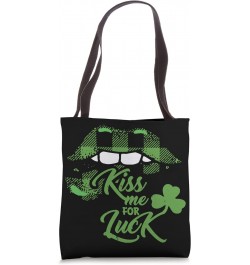 St Patricks Day Kiss Me For Luck Shamrock Plaid Clover Lips Tote Bag $10.24 Totes