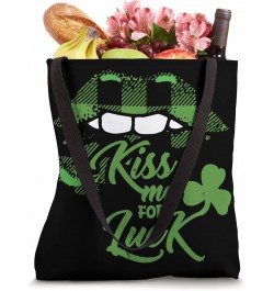 St Patricks Day Kiss Me For Luck Shamrock Plaid Clover Lips Tote Bag $10.24 Totes