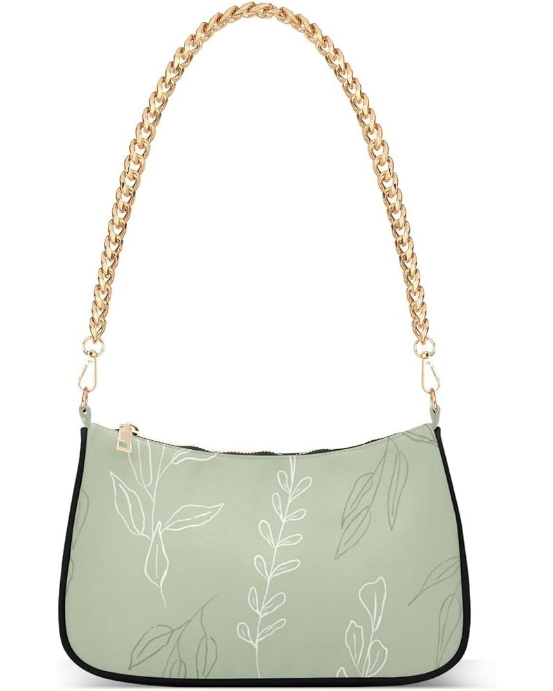 Shoulder Bags for Women, Green Leaves Hobo Tote Handbag, Retro Chain Bag Purse with Zipper Color07 $14.40 Shoulder Bags